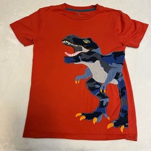 Mini Boden Appliqué T-shirt Blue Camo Dino Orange Sz 9-10